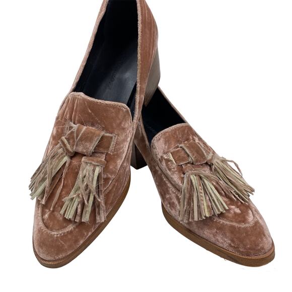 Rebecca Minkoff Edie Heels Blush Suede Velvet Tassel Loafer Pump 7 1/2 M 5182134 - Picture 1 of 11